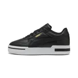 Zapatillas deportivas de estilo clásico en color negro con detalles en blanco y dorado.