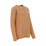 Sweater color camel de lana y poliéster con cuello redondo y diseño de trenzas verticales.