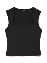 Top negro sin mangas con cuello cuadrado y detalle cut-out.