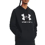 Buzo Under Armour negro con capucha y cordones ajustables. Logo de la marca estampado en blanco en el pecho. Cuenta con bolsillo tipo canguro.