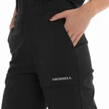 Pantalón de mujer color negro, de corte recto y tiro medio. Confeccionado en tejido elástico que combina algodón, nylon y spandex. Cuenta con bolsillos laterales y ajuste en los tobillos.