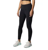 Calza larga de mujer, color negro, marca Columbia modelo PFG Open Water Legging. Confeccionada en tejido elástico con tecnología Omni-Wick™ para absorción de la humedad y Omni-Shade™ Broad Spectrum UPF 50 para protección solar. Cuenta con cintura de compresión, bolsillo interior y entrepierna de 27 pulgadas.