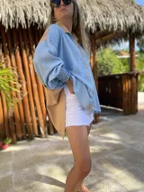 Camisola de Lino combinada con manga globo TURIN II