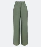 Pantalón sastrero verde oliva de corte recto y tiro alto, con cintura elastizada y pinzas.