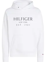 Buzo blanco con capucha, de corte clásico y logo de Tommy Hilfiger bordado en el pecho.