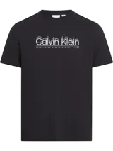 Remera negra de algodón con cuello redondo y logo de Calvin Klein en color blanco.