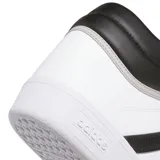 Championes de media caña Adidas Hoops 4.0 Mid, color blanco con detalles en negro, con las tres tiras características de la marca en los laterales.