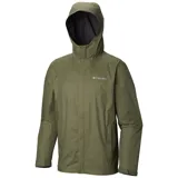 Campera impermeable Columbia Watertight II para hombre, color negro, con capucha ajustable, costuras selladas, bolsillos con cremallera y forro de malla transpirable.