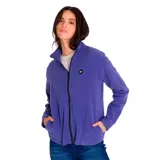 Campera polar Caterpillar para mujer, color violeta, con cierre frontal completo, cuello alto y bolsillos laterales.