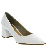 Zapato de tacón Bottero, color blanco charol, con punta fina y tacón cuadrado.