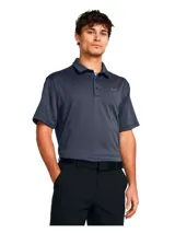 Chomba Under Armour de hombre, modelo Tech Polo. Color azul con finas rayas horizontales y logo de la marca en el pecho.