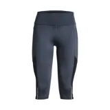 Calza capri de running Under Armour Fly Fast 3.0, color gris con detalles en negro y logo en la pierna.