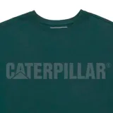 Remera gris de manga corta con el logo de Caterpillar estampado en el pecho.