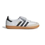 Championes Adidas Samba LT de cuero blanco con detalles en negro y suela de goma color caramelo.