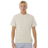 Remera color crema con estampado de rayas horizontales y motivos florales.