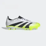 Championes de fútbol Adidas Predator League FG, color blanco con detalles en negro y amarillo flúor.