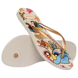 Ojotas Havaianas Slim con estampado de Las Chicas Superpoderosas y tiras doradas.