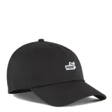 Gorra Puma negra con logo bordado en blanco en el frente.
