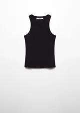 Musculosa blanca de algodón con cuello redondo y tejido de canalé.
