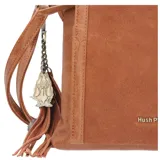 Cartera bandolera Hush Puppies color marrón, con bolsillo frontal con cierre y llavero colgante.