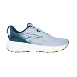 Championes grises con detalles en azul y verde. Capellada de malla transpirable, entresuela con tecnología ENRG-X y suela de goma antideslizante.