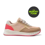 Championes urbanos American Sport Davo Lady, color beige con detalles en rosa y suela blanca con detalles en rosa.