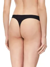 Colaless negro de microfibra suave con bordes cortados a láser, de tiro medio y sin costuras. Tiene el logo de Calvin Klein estampado en la cadera.