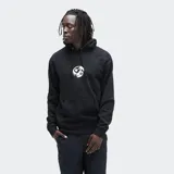 Canguro negro con capucha y bolsillo delantero, con estampado circular en el pecho con diseño de yin yang.