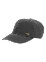 Gorro unisex color celeste con visera curva y logo de pato bordado en azul marino.
