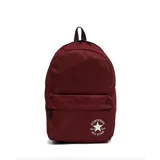 Mochila borgoña con logo Converse All Star en blanco en el bolsillo frontal. Tiene un asa de mano y dos correas ajustables para los hombros.