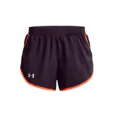 Short Under Armour Fly By 2.0 de mujer color negro con detalles en naranja, con cintura elástica, calce holgado y logo estampado en la pierna izquierda.
