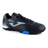Championes de fútbol 5 Joma Águila 2301, color negro con detalles en azul y plateado. Fabricados en Fibertec y nylon, con suela de caucho de dos densidades y mediasuela de Phylon.