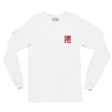 Remera blanca de algodón con mangas largas y estampado en el pecho con el logo de la marca Emexem.