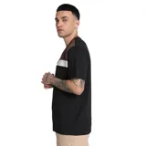 Remera de hombre en color negro y marrón, con diseño de franjas en el pecho.