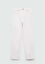 Pantalón de jean blanco, de corte recto, tiro medio y largo cropped.
