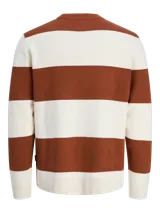 Sweater de punto con cuello redondo y corte relajado, a rayas horizontales anchas color crudo y marrón.