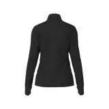 Remera deportiva New Balance negra de manga larga con cuello alto y cierre de cremallera corto. Cuenta con orificios para los pulgares en los puños y logo reflectante en el pecho.