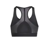 Top deportivo negro de soporte medio con espalda racerback y logo Adidas grande en el frente. Confeccionado con tecnología Aeroready.