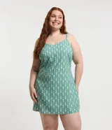 Vestido corto de breteles finos con estampado de piñas.