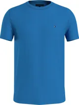 Remera de cuello redondo color azul, confeccionada en algodón elástico, con logo de Tommy Hilfiger bordado en el pecho.