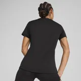 Remera deportiva Puma color negro, de corte clásico, con cuello en V y logo estampado en el pecho.