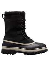 Bota de invierno Sorel Caribou para hombre, color negro, con cordones y cuello de piel sintética.