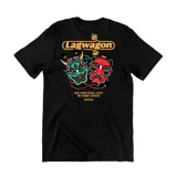 Remera negra de algodón con el logo de la banda de punk rock Lagwagon estampado en color naranja.