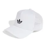 Gorra Adidas Adicolor Classic Curved Foam Trucker unisex, color blanco con logo negro bordado en el frente y paneles traseros de malla.