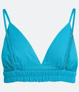 Blusa cropped de lino color celeste con tirantes finos ajustables y escote en V. Presenta elástico en la espalda.