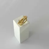 Anillo dorado de acero quirúrgico hipoalergénico con baño en oro 18K, formado por dos aros entrelazados. Talle 17.