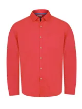 Camisa casual de hombre RKF Galiton, color amarillo claro, de manga larga ajustable con botones de madera. Confeccionada en popelina 100% algodón orgánico, con bolsillo de pecho con logo bordado y protección UV 20+.