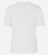 Blusa blanca de algodón con cuello redondo, mangas cortas abullonadas y bordados de abejas.