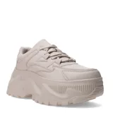 Zapatillas deportivas color beige con plataforma gruesa y acordonadas.