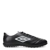 Championes de fútbol 5 Umbro Classico II TF, color negro con logo Umbro en azul y suela blanca.
